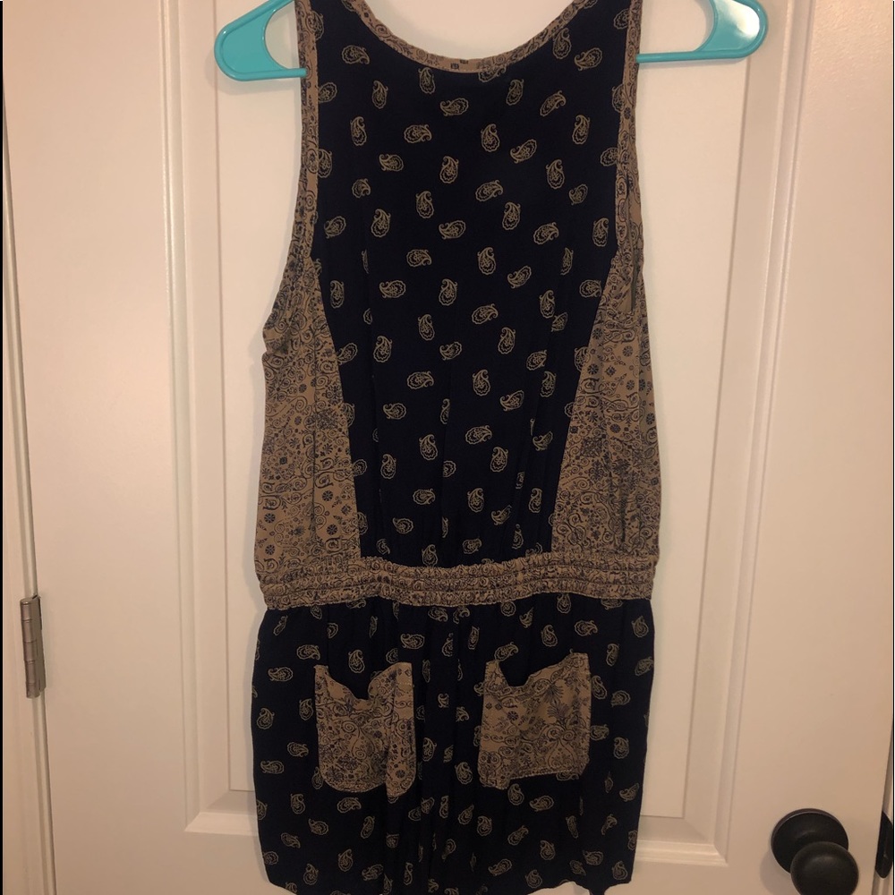 Navy and Tan Paisley Romper - Picture 3 of 3